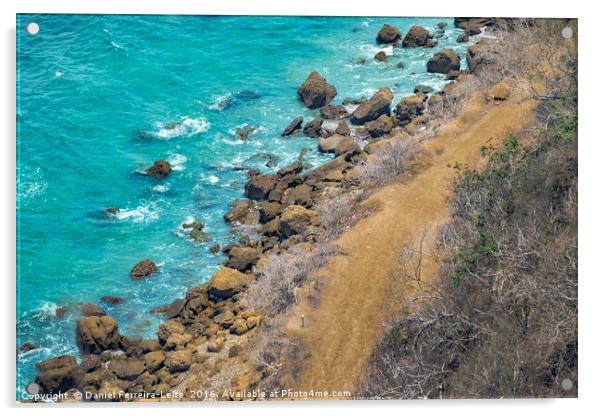 Couple Walking at Road in Rocky Coastiline Santa E Acrylic by Daniel Ferreira-Leite