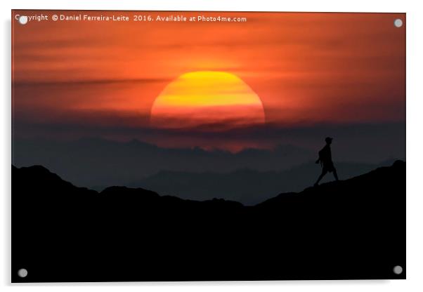 Man Walking at Mountains Landscape Illustration Acrylic by Daniel Ferreira-Leite