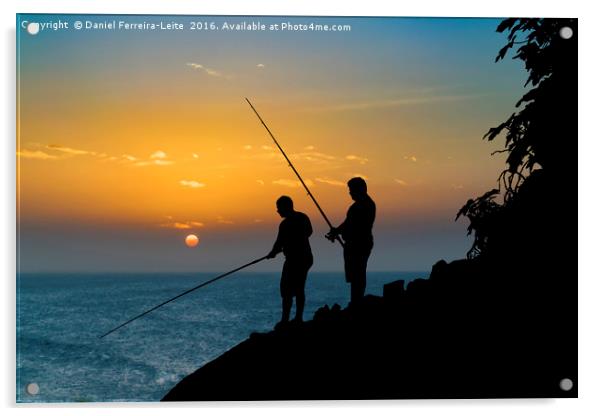 Two Men Fishing at Shore Acrylic by Daniel Ferreira-Leite