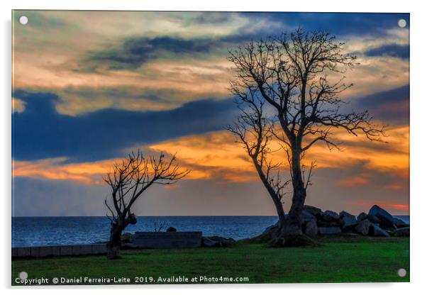 Sunset Scene at Boardwalk in Montevideo Uruguay Acrylic by Daniel Ferreira-Leite