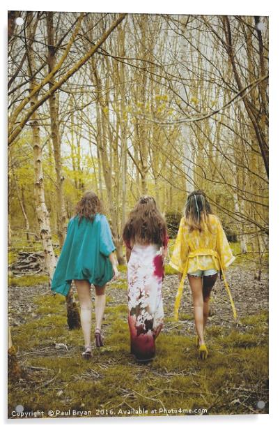 3 Women Walking in the Woods - Bohemian Acrylic by Paul Bryan