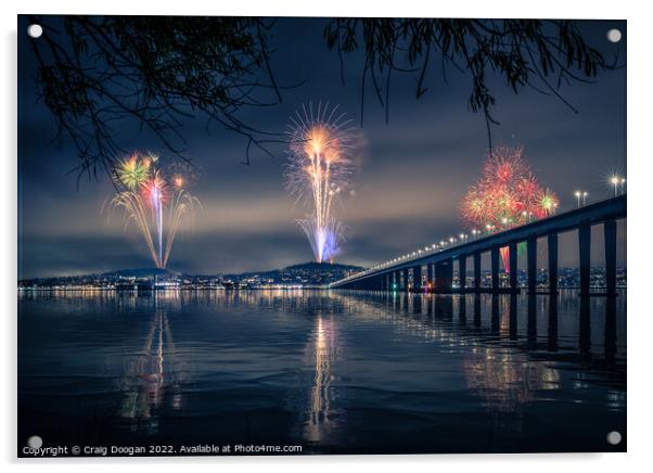 Dundee City Fireworks Acrylic by Craig Doogan