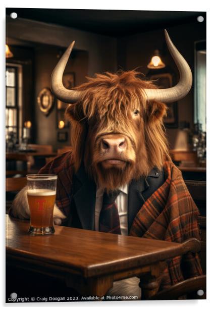 Highland Cow on the Booze Acrylic by Craig Doogan