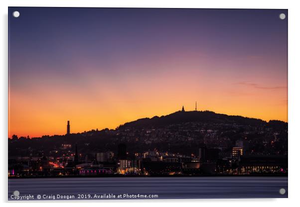 Dundee City Skyline Sunset Acrylic by Craig Doogan