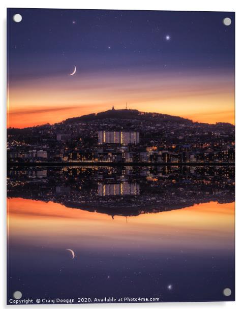 Dundee Cityscape with the Moon & Venus Acrylic by Craig Doogan