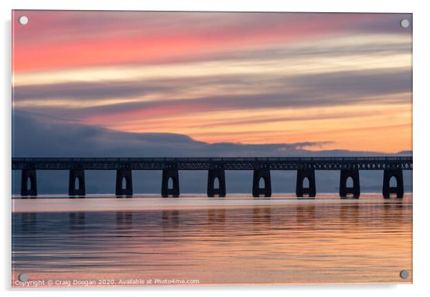Tay Rail Bridge Sunset Acrylic by Craig Doogan