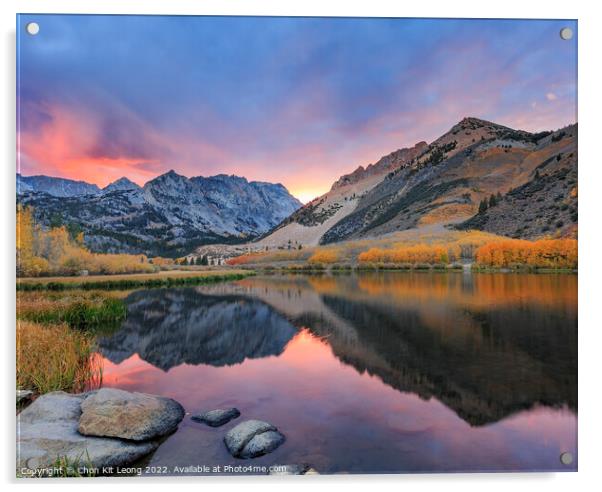 Sunset Mirror at Bishop, Autumn, Fall Color Acrylic by Chon Kit Leong