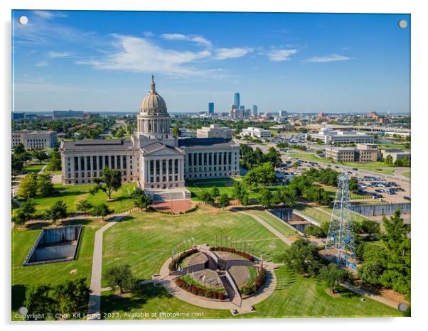 Aerial view of the Oklahoma State Capitol and downtown cityscape Acrylic by Chon Kit Leong