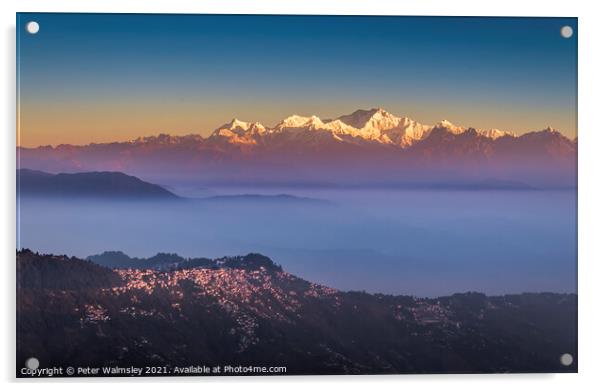 Kanchenjunga Sunrise Acrylic by Peter Walmsley