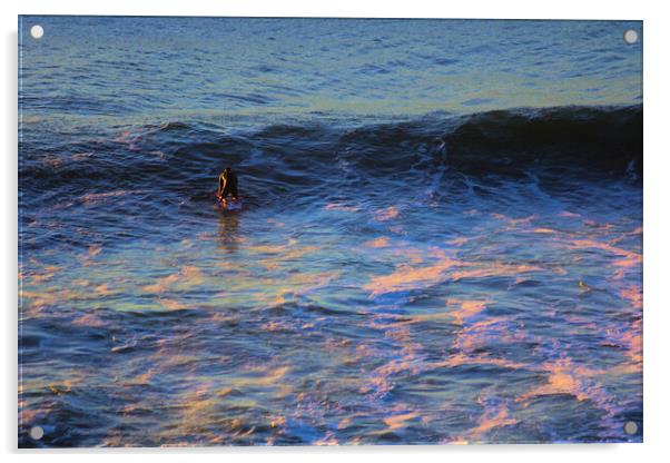 Paddle Board Surfer Early Morning Acrylic by Jeremy Hayden