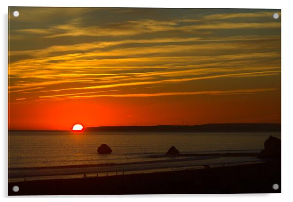 Sunset over the sea at Praia da Rocha Acrylic by Jeremy Hayden