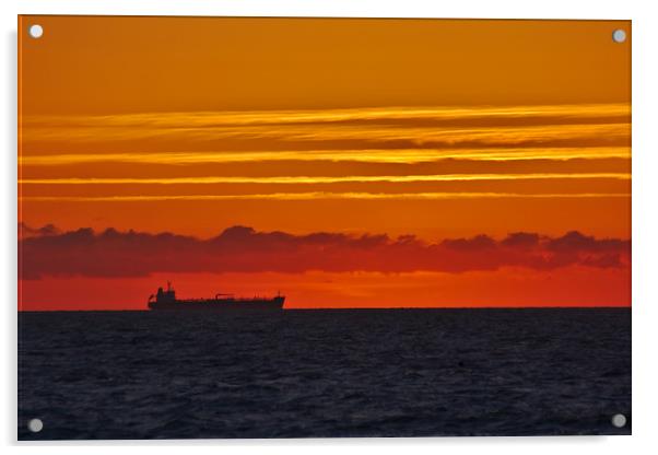 Sandown Sunrise Ship Silhouette Acrylic by Jeremy Hayden