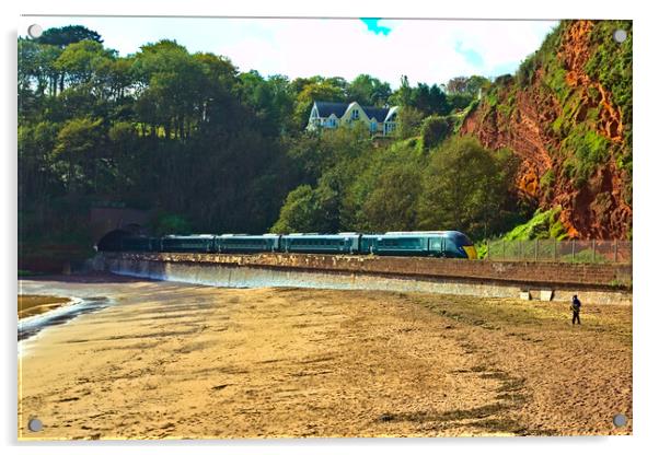 Train Heading to Dawlish from Teignmouth Acrylic by Jeremy Hayden