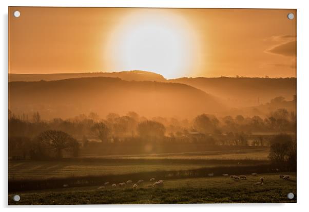 Sunrise over the Mendip Hills Acrylic by Chris Sweet