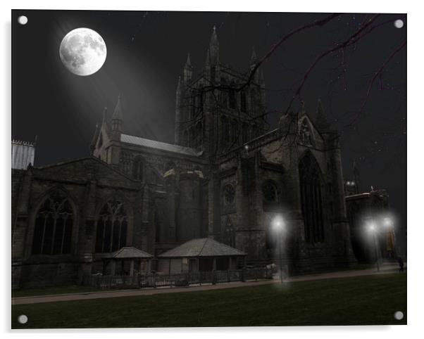hereford cathedral at night Acrylic by paul ratcliffe
