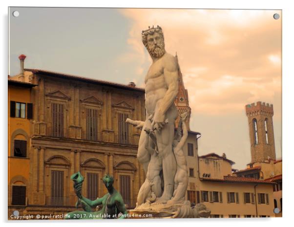 neptunes statue firenze italy Acrylic by paul ratcliffe