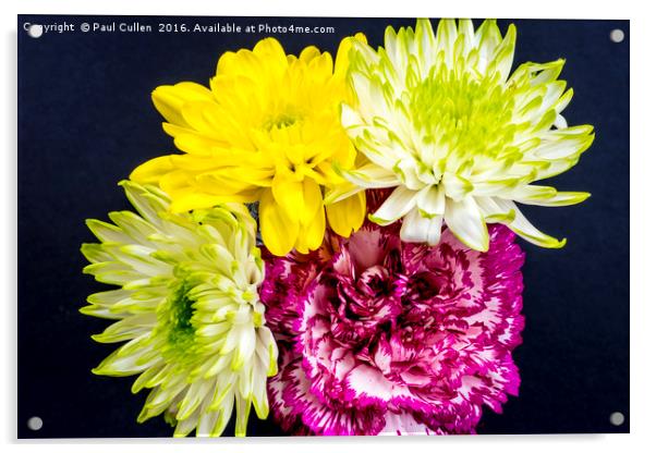 Carnation and Chrysanthemums - aerial view on blac Acrylic by Paul Cullen