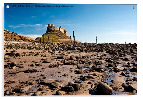 Lindisfarne Castle at low tide. Acrylic by Paul Cullen