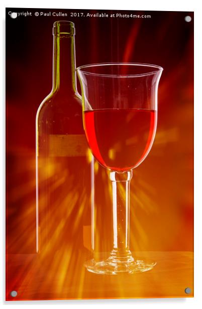 Wine Glass and Bottle with Flare. Acrylic by Paul Cullen