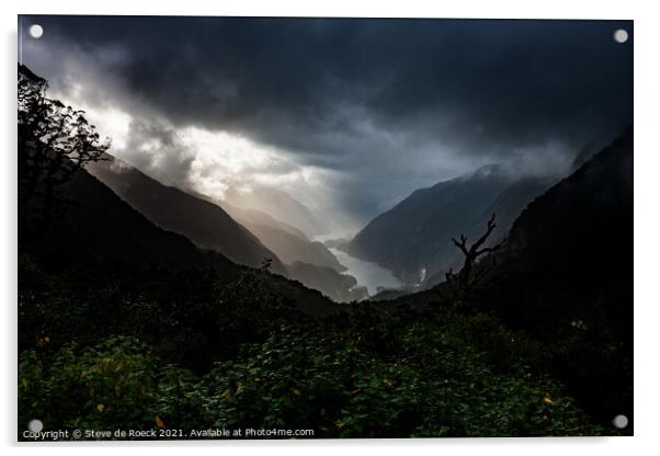 Cloudy Dawn At Doubtful Sound Acrylic by Steve de Roeck