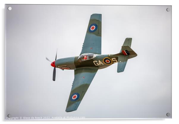 North American P51D Mustang banks sharply in the descent. Acrylic by Steve de Roeck