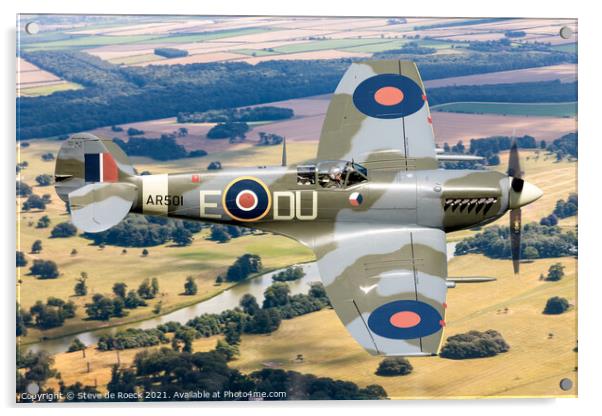 Spitfire Over Norfolk Acrylic by Steve de Roeck