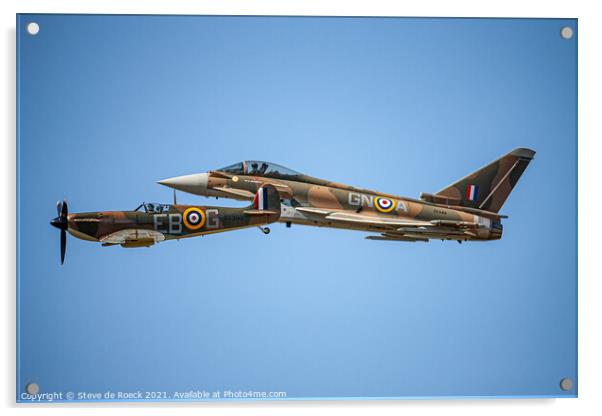 Spitfire And Eurofighter Typhoon In Formation Acrylic by Steve de Roeck