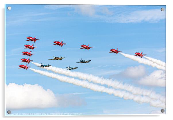 Red Arrows Escort BBMF Spitfires Acrylic by Steve de Roeck