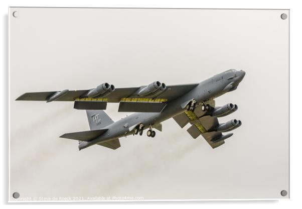 B52 Gets Airborne On A Grey Day. Acrylic by Steve de Roeck