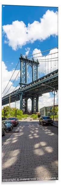 NEW YORK CITY Manhattan Bridge | upright panorama Acrylic by Melanie Viola