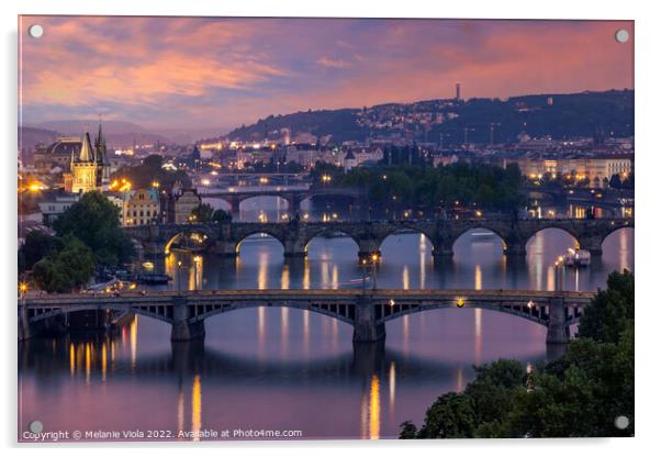 Evening view over the Vltava bridges in Prague Acrylic by Melanie Viola