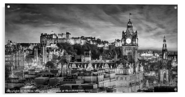 Evening impression from Edinburgh - panorama monochrome Acrylic by Melanie Viola