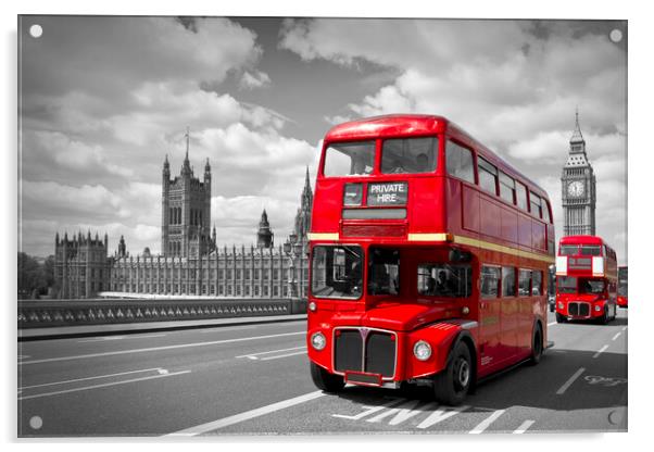 Red Buses in London Acrylic by Melanie Viola