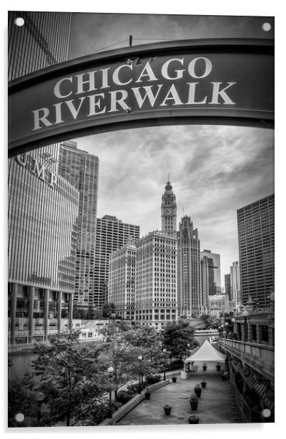CHICAGO River Walk black and white Acrylic by Melanie Viola