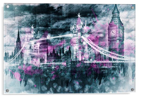 Modern-Art LONDON Tower Bridge & Big Ben Composing Acrylic by Melanie Viola