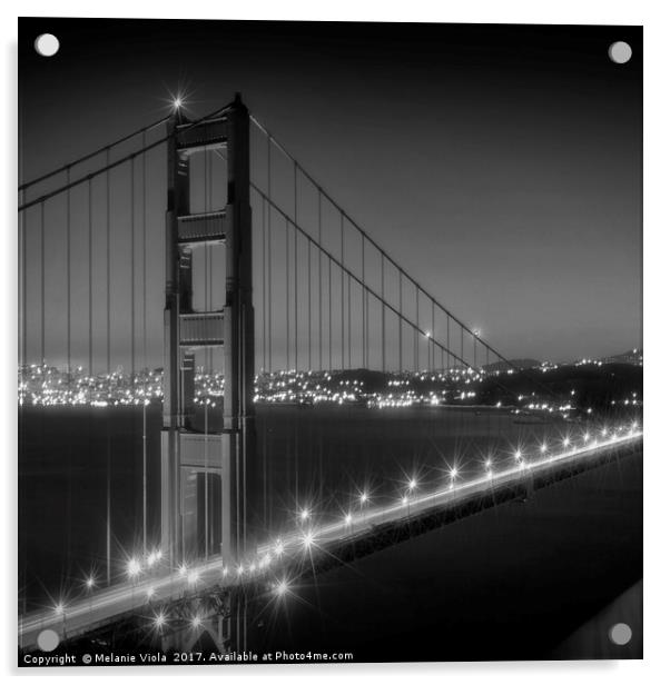 Evening Cityscape of Golden Gate Bridge Monochrome Acrylic by Melanie Viola