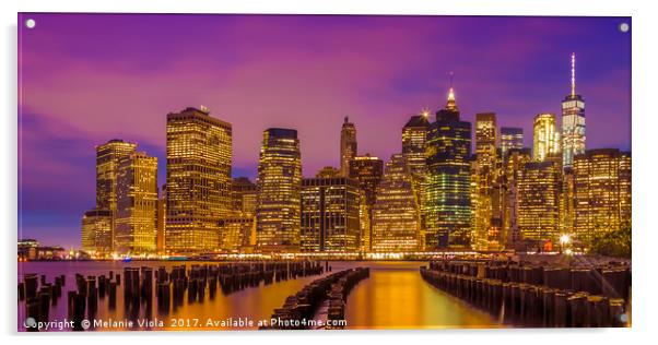 MANHATTAN SKYLINE Bright Sunset | Panoramic Acrylic by Melanie Viola