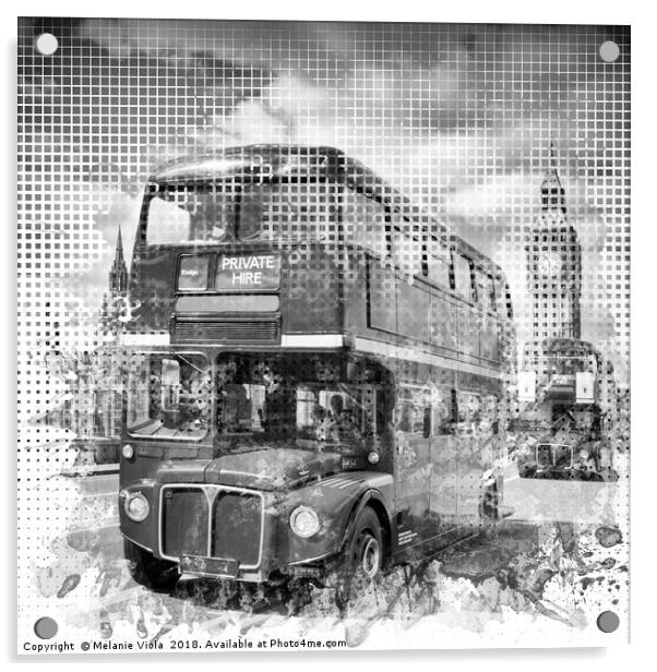 Graphic Art LONDON WESTMINSTER Buses | Monochrome Acrylic by Melanie Viola