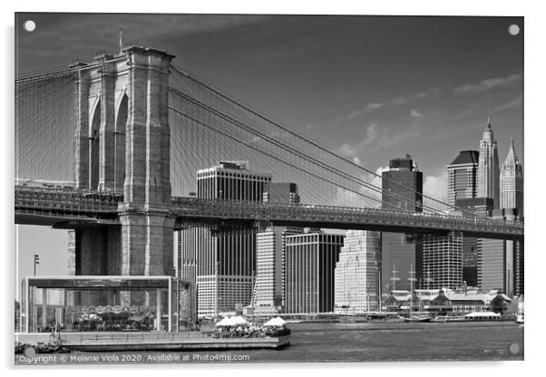 MANHATTAN SKYLINE & BROOKLYN BRIDGE Monochrome Acrylic by Melanie Viola