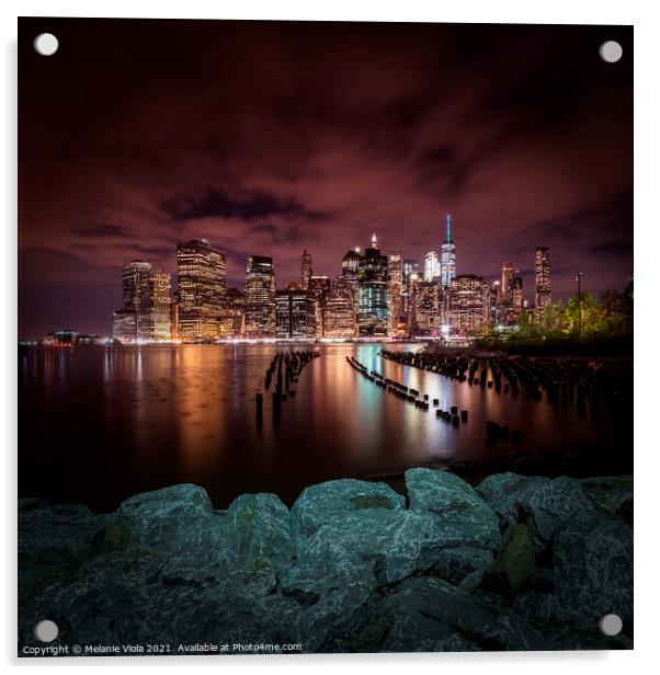MANHATTAN SKYLINE Evening Atmosphere in New York City  Acrylic by Melanie Viola