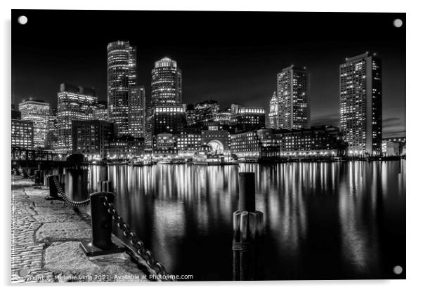 BOSTON Fan Pier Park & Skyline at night | monochro Acrylic by Melanie Viola
