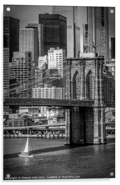 NEW YORK CITY Brooklyn Bridge & Lower Manhattan | monochrome Acrylic by Melanie Viola