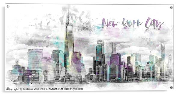 Modern Art NYC Manhattan Skyline | jazzy watercolor splashes Acrylic by Melanie Viola