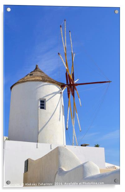 A windmill in Santorini island, Greece Acrylic by Aleksey Zaharinov