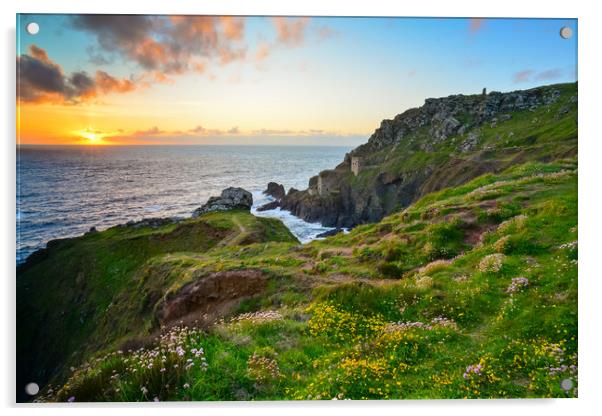 Botallack Sunset Acrylic by Michael Brookes