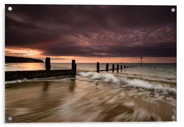 Groynes Isle Of Wight Acrylic by Michael Brookes