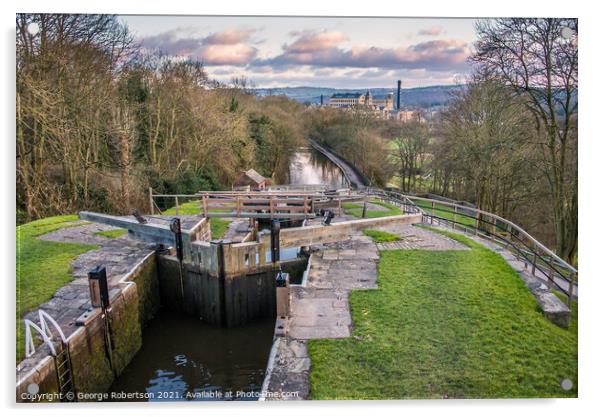 Five Rise Locks at the canal in Bingley Acrylic by George Robertson