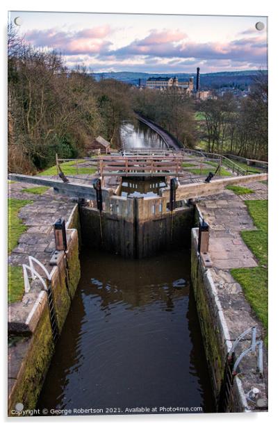 Evening light at Five Rise Locks in Bingley Acrylic by George Robertson