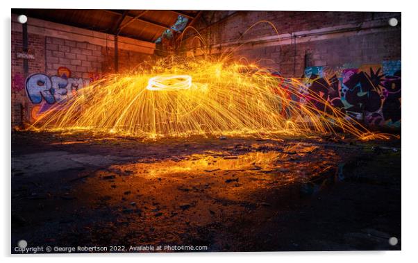 Showers of hot glowing sparks from spinning steel  Acrylic by George Robertson