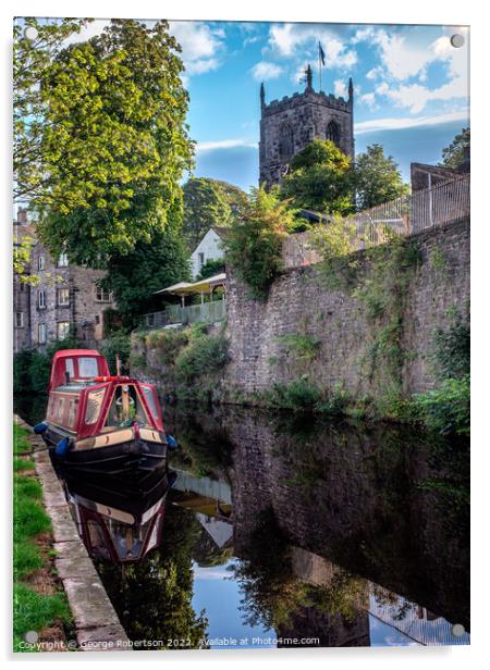 Narrowboat on the canal at Skipton Acrylic by George Robertson